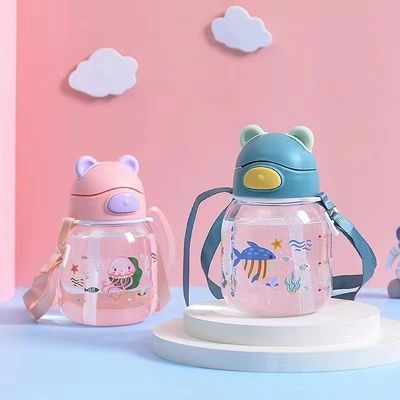 450ml PC Plastic Cute Bear Shape Water Cup With Straw And Rope Leakproof Water Bottle