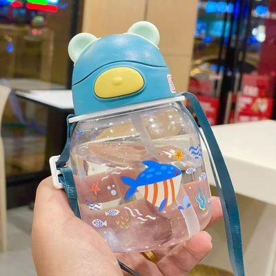 450ml PC Plastic Cute Bear Shape Water Cup With Straw And Rope Leakproof Water Bottle