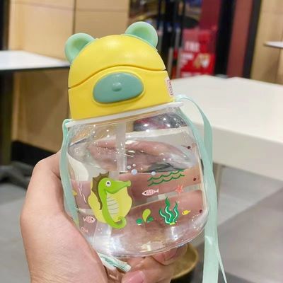 450ml PC Plastic Cute Bear Shape Water Cup With Straw And Rope Leakproof Water Bottle
