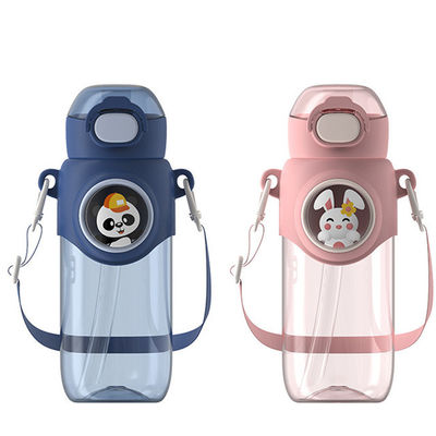 690ml Cartoon Plastic Kettle Colorful Portable Cup with Elastic Lid and Rope WITH ROPE