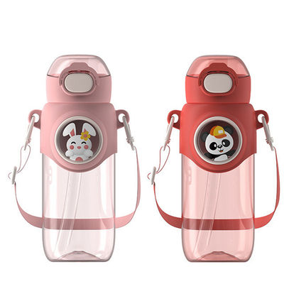 690ml Cartoon Plastic Kettle Colorful Portable Cup with Elastic Lid and Rope WITH ROPE