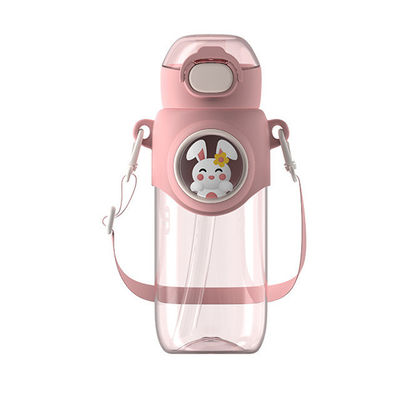 690ml Cartoon Plastic Kettle Colorful Portable Cup with Elastic Lid and Rope WITH ROPE