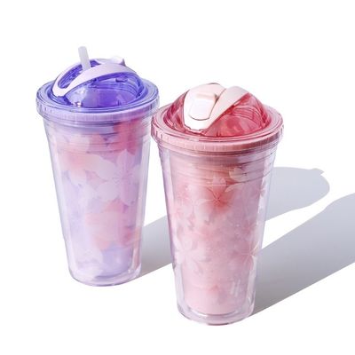 Outdoor Camping Necessity 480ML Plastic Water Bottle with Custom Pattern and Straw