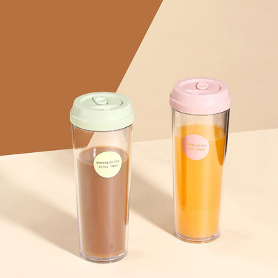 320ml/420ml/520ml/700ml Reusable Double-wall Plastic Transparent Teacup with Lid Camping Occasion