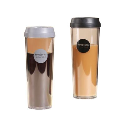 320ml/420ml/520ml/700ml Reusable Double-wall Plastic Transparent Teacup with Lid Camping Occasion