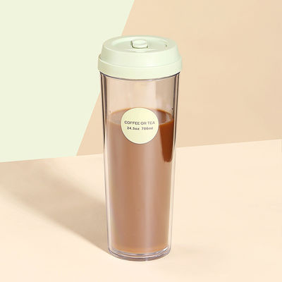 320ml/420ml/520ml/700ml Reusable Double-wall Plastic Transparent Teacup with Lid Camping Occasion