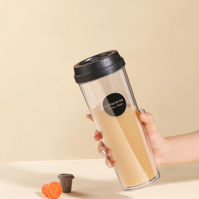320ml/420ml/520ml/700ml Reusable Double-wall Plastic Transparent Teacup with Lid Camping Occasion