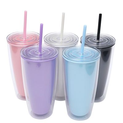 Children's Reusable Tumbler Straight Color Changing Plastic Cups with Lids and Straw