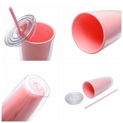 Children's Reusable Tumbler Straight Color Changing Plastic Cups with Lids and Straw