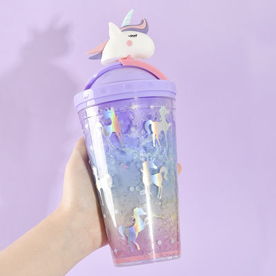 430ml Capacity Fashionable Outdoor Water Bottle Cute Unicorn Shape Leak-proof with Lid