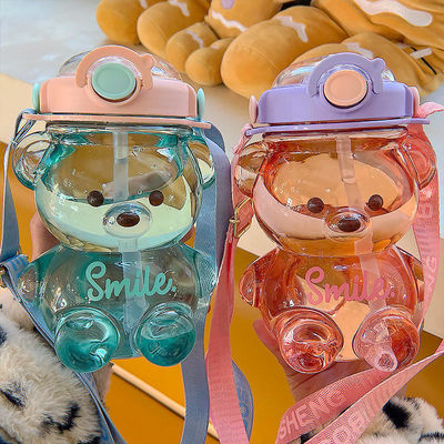 Customized Color 1L Large Capacity Water Bottle Transparent Bear Drink Cup With Straw