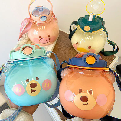 Customized Color 1L Large Capacity Water Bottle Transparent Bear Drink Cup With Straw