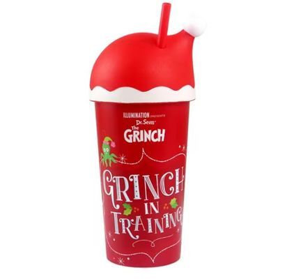 Christmas Gift Giving 20oz Reusable Plastic Children Santa Hat Mug with Lids and Straws
