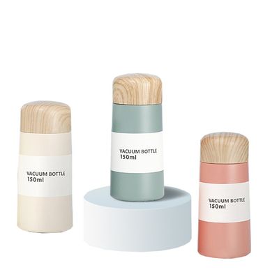Mini Wood Grain Stainless Steel Thermos Double Wall Water Bottle for Customized Color