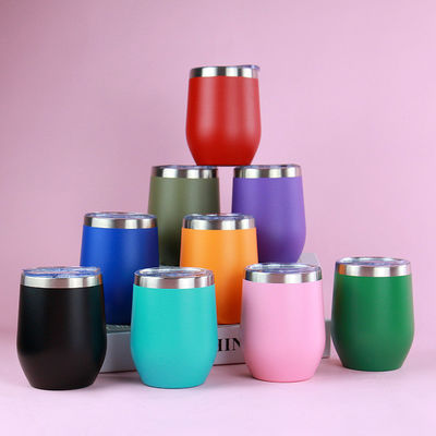 Custom Logo Double Wall Vacuum Insulated 12OZ Stainless Steel Wine Tumbler with Lid