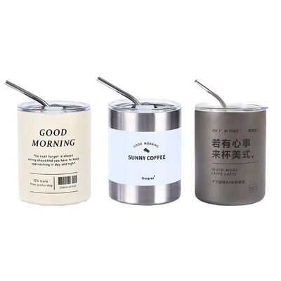 Item Custom Logo 320ml/600ml Double Wall Stainless Steel Thin Straight Insulated Coffee Drink Cups With Lid And Straw