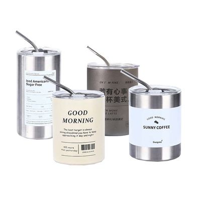 Item Custom Logo 320ml/600ml Double Wall Stainless Steel Thin Straight Insulated Coffee Drink Cups With Lid And Straw