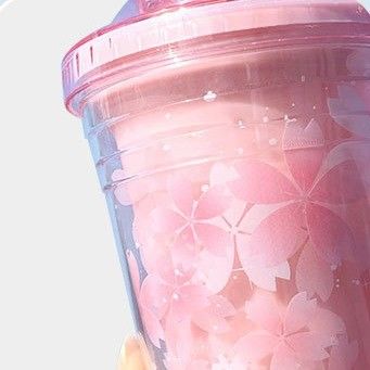 Direct Drinking Pink Sakura Cups Insulated Double Wall Plastic Water Tea Cup With Straw