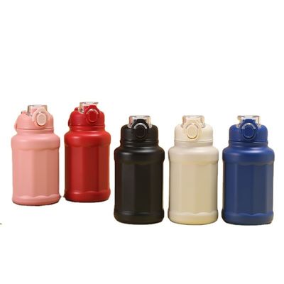 Stainless Steel Outdoor Sports Water Bottle With Straw Large Capacity 1000ml Custom Logo