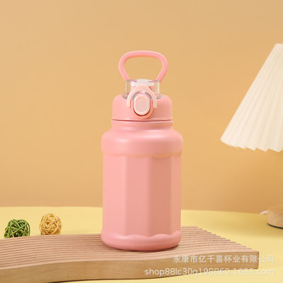 Stainless Steel Outdoor Sports Water Bottle With Straw Large Capacity 1000ml Custom Logo