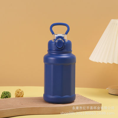 Stainless Steel Outdoor Sports Water Bottle With Straw Large Capacity 1000ml Custom Logo