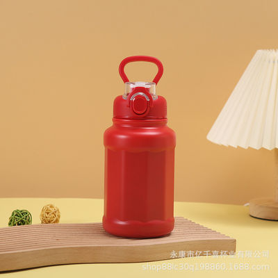 Stainless Steel Outdoor Sports Water Bottle With Straw Large Capacity 1000ml Custom Logo