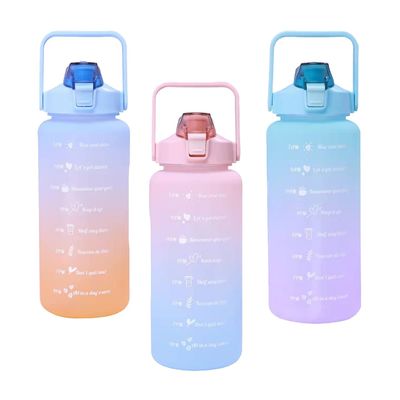 Plastic Straw Sports Water Bottle Large Capacity Gradient Color Drinking Cups for Outdoor