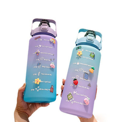 Drinkware 2L Portable Plastic Water Bottle with Time Marker and Gradient Color