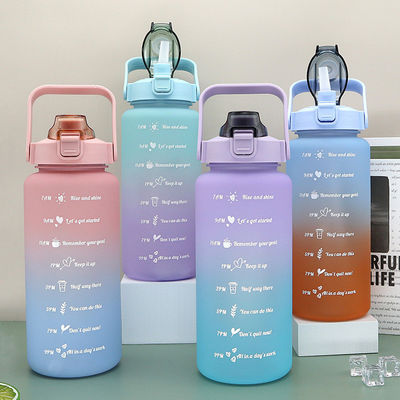 Drinkware 2L Portable Plastic Water Bottle with Time Marker and Gradient Color