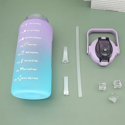 Drinkware 2L Portable Plastic Water Bottle with Time Marker and Gradient Color