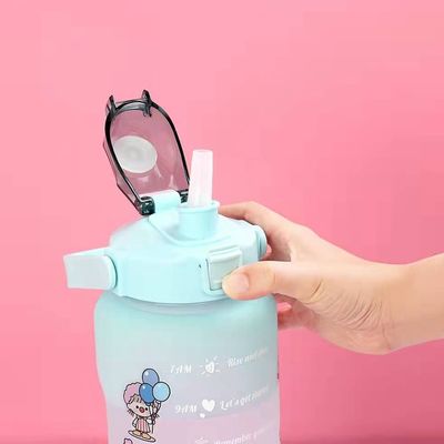 Drinkware 2L Portable Plastic Water Bottle with Time Marker and Gradient Color