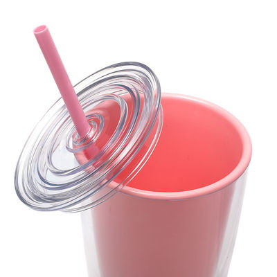 Straight 24oz Double Wall Plastic Coffee Tumbler with Multiple Color Options and Straw