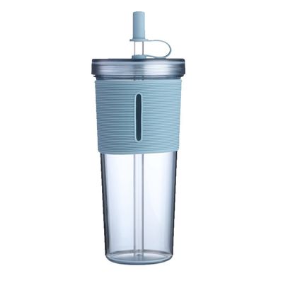 Double Wall Plastic Reusable Bubble Tea Cup with 700ml Capacity and Silicone Sleeve