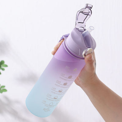 32Oz BPA Free Time Marker 3Pcs Plastic Frosted Motivational Water Bottle Set for Sports Pink