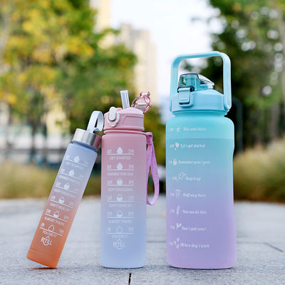 32Oz BPA Free Time Marker 3Pcs Plastic Frosted Motivational Water Bottle Set for Sports Pink