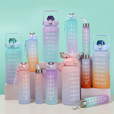 32Oz BPA Free Time Marker 3Pcs Plastic Frosted Motivational Water Bottle Set for Sports Pink