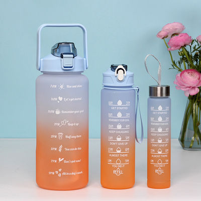3pcs/Set Portable Sports Gradient Color Water Bottle 2000ML 900ML 280ML WITH LID
