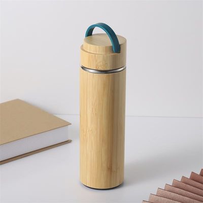 500ml Double Wall Stainless Steel Sports Thermos Water Bottle With Bamboo Shell For Drinkware