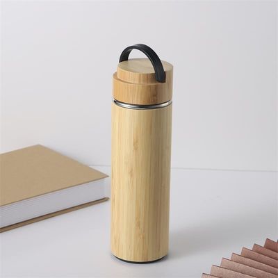 500ml Eco-friendly Bamboo Shell Stainless Steel Tea Bottle with Handle Easy to Carry