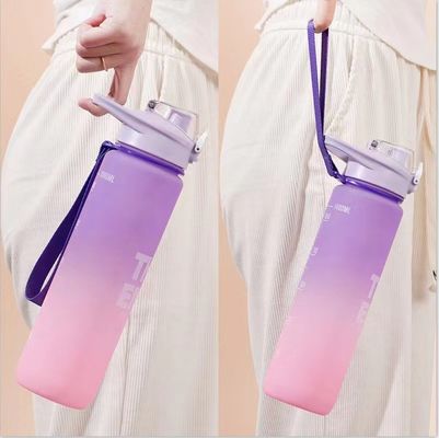 Gym Outdoor Activity 1L Plastic Sports Drinking Bottle with Time Marker and No Insulation