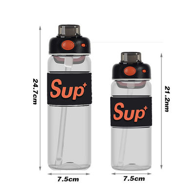 Black Leakproof Tritan BPA Free Sports Water Jug with Time Marker 680ml Plastic Motivational Water Bottle