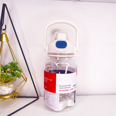 White 1.2L Capacity Sport Plastic Gradient Straw Water Bottle With Time Marker for Daily