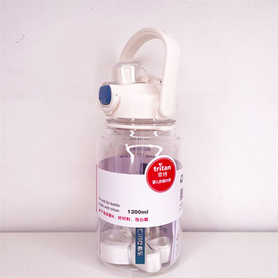 White 1.2L Capacity Sport Plastic Gradient Straw Water Bottle With Time Marker for Daily
