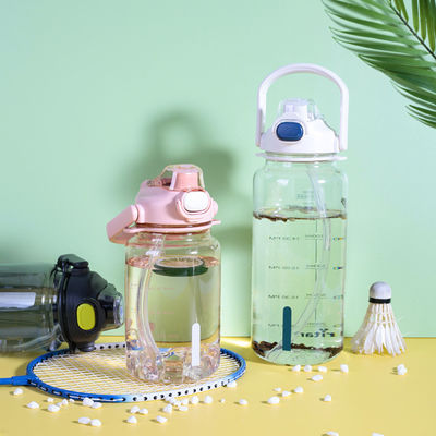 White 1.2L Capacity Sport Plastic Gradient Straw Water Bottle With Time Marker for Daily