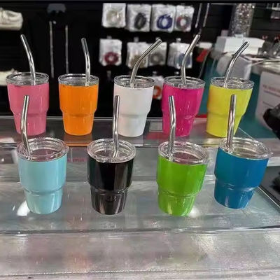 Colorful 2oz Stainless Steel Water Bottle Mini Cute Pocket Cup With Straw for Party