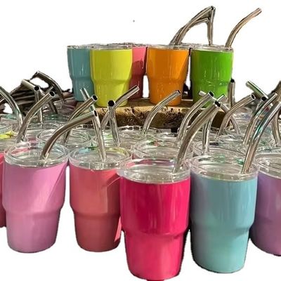 Colorful 2oz Stainless Steel Water Bottle Mini Cute Pocket Cup With Straw for Party