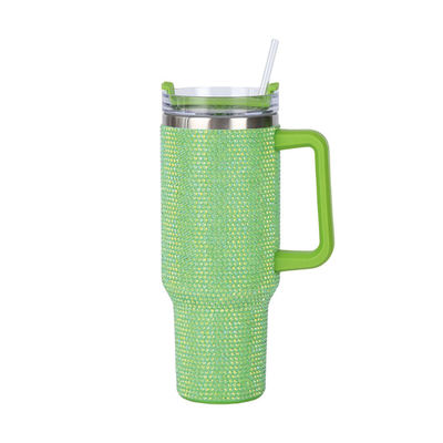 40oz Diamond-encrusted Stainless Steel Vacuum Water Bottle with Straw and Handle Easy