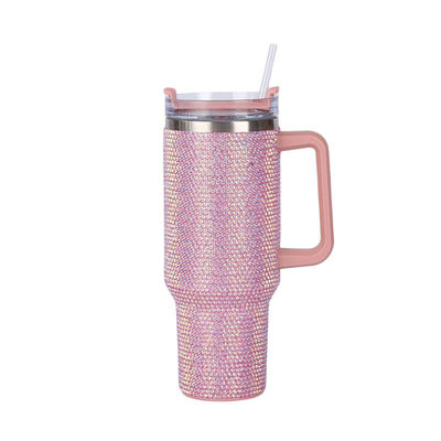 40oz Diamond-encrusted Stainless Steel Vacuum Water Bottle with Straw and Handle Easy