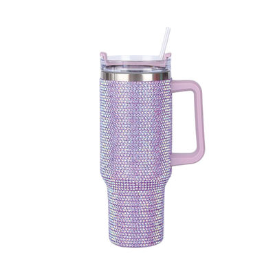 40oz Diamond-encrusted Stainless Steel Vacuum Water Bottle with Straw and Handle Easy