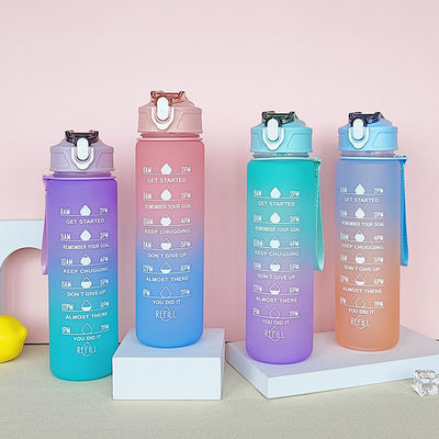 Tritan Water Bottle With Time Marker 900Ml Bpa Free Gradient Color For Outdoor Sports